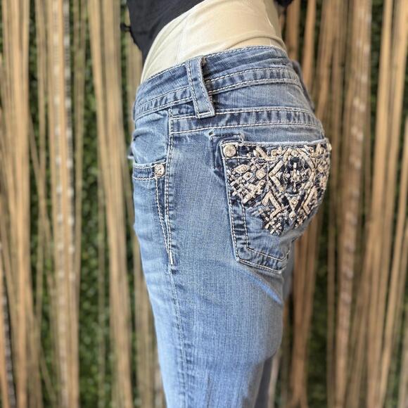 Miss Me Embellished Pocket Blue Denim Jeans Mid Rise Ankle Skinny - Picture 3 of 9